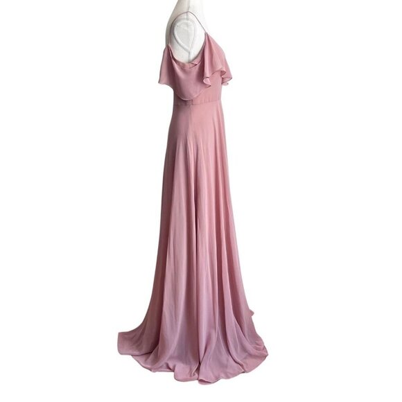 NWT JENNY YOO COLLECTION OLD PINK COLD SHOULDER FLUTTER CHIFFON BRIDESMAID DRESS - Picture 2 of 13
